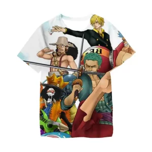 One Piece Straw Hat Pirates Action Pose White Kids T-shirt