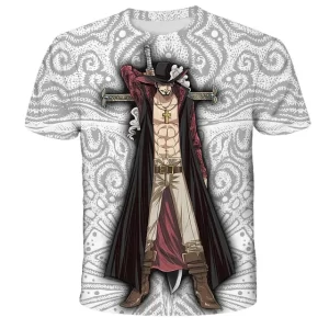 One Piece White Dracule Mihawk T-Shirt for Boys