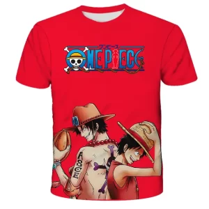 Red One Piece Luffy and Ace T-Shirt for Kids