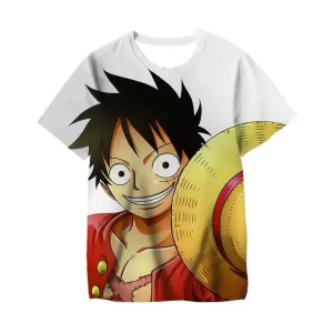 Straw Hat Captain Monkey D. Luffy White T-shirt for Children