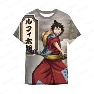 Wano Arc Adventure Luffy Samurai Japanese Kanji Kids T-shirt