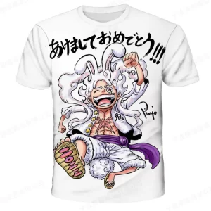 White Luffy Gear 5 with Bunny Ears Kids T-Shirt