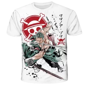 White Roronoa Zoro with Three-Sword T-Shirt for Children