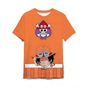 Chibi Portgas D. Ace Spade Pirates Logo Orange Kids T-shirt