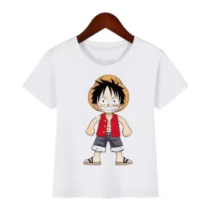 Cute Straw Hat Monkey D. Luffy White One Piece Boys' T-shirt