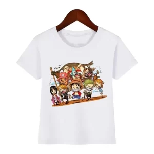 Joyful Straw Hat Pirate Crew Chibi Art T-shirt for Children