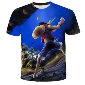 Luffy vs Usopp Epic Clash Blue Night T-shirt for Kids