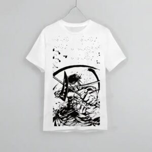 Monochrome Rorona Zoro Splash Paint White T-shirt for Kids