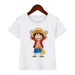 One Piece Excited Chibi Luffy Design White T-shirt for Boys