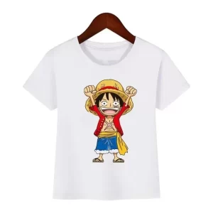 One Piece Excited Chibi Luffy Design White T-shirt for Boys