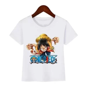 Serious Luffy Punch Action One Piece White T-shirt for Boys