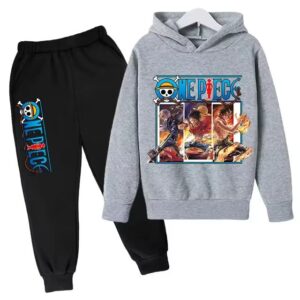 Ace Sabo Luffy Icon One Piece Gray Black Hoodie Set for Kids