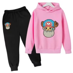 Adorable Tony Chopper Sack Logo Pink Black Hoodie Set for Girls