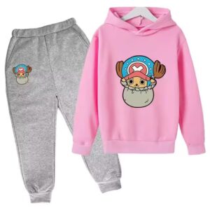 Adorable Tony Chopper Sack Logo Pink Gray Girls' Hoodie Set