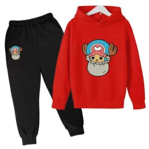 Adorable Tony Chopper Sack Logo Red Black Hoodie Set for Children