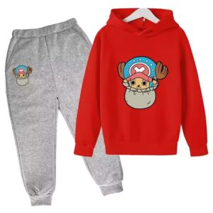 Adorable Tony Chopper Sack Logo Red Gray Kids Hoodie Set