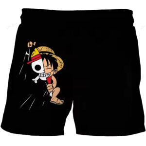 Adorable Young Luffy Jolly Roger Black Shorts for Boys