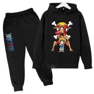 All-Black One Piece Luffy Evolution Art Hoodie Set for Boys