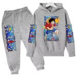 All-Gray One Piece Luffy Fire Fist Children's Hoodie Set