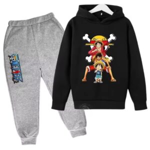 Black Gray Luffy Pirate Evolution Art Icon Boys' Hoodie Set