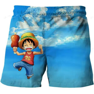 Cheerful Luffy Holding Meat Cloudy Sky Children's Shorts