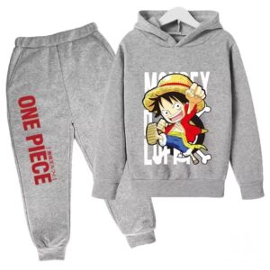 Chibi Monkey D. Luffy Icon Gray One Piece Boys' Hoodie Set