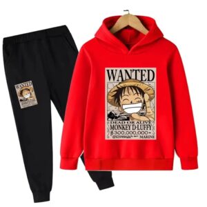 Dead or Alive Luffy Poster Red Black Children's Hoodie Set