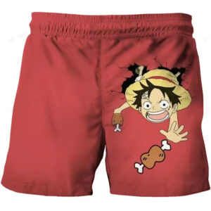 Funny Luffy Meat Food Cracked Wall Red Shorts for Boys