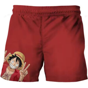 Funny Monkey D. Luffy Peace Pose Red One Piece Kids Shorts