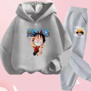 Funny Running Luffy Chibi Art All-Gray Boys' Hoodie Set