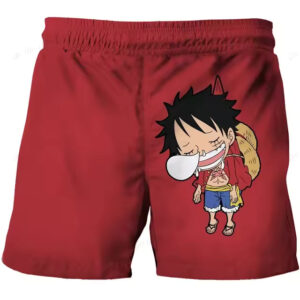 Funny Sleeping Monkey D. Luffy Chibi Art Red Shorts for Kids