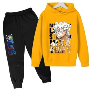 Gear 5 Sun God Nika Luffy Yellow Black Hoodie Set for Boys