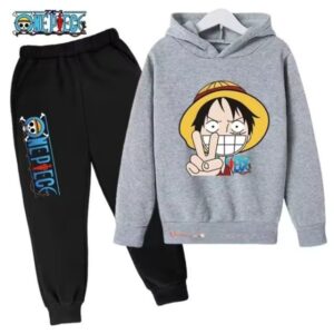 Gray Black One Piece Joyful Pirate Luffy Hoodie Set for Boys