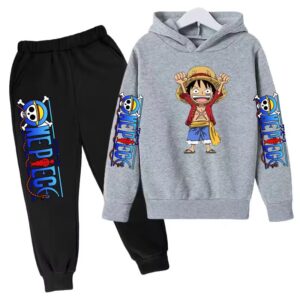 Kid Monkey D. Luffy Cheer Gray Black Children's Hoodie Set