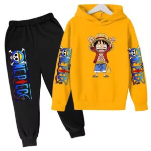 Kid Monkey D. Luffy Cheer Yellow Black Boys' Hoodie Set