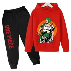 Let's Get Lost Zoro Graphic Red Black Children's Hoodie Set