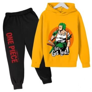 Let's Get Lost Zoro Graphic Yellow Black Kids Hoodie Set