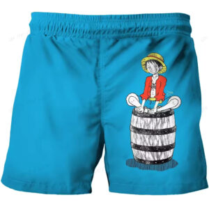 Luffy Barrel Sketch Art Blue One Piece Children's Shorts