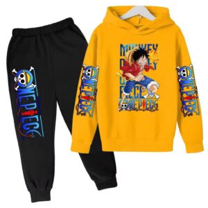 Luffy Fire Fist Yellow Black One Piece Hoodie Set for Boys