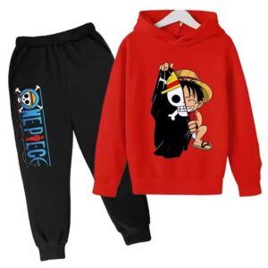 Luffy Straw Hat Pirate Flag Red Black Hoodie Set for Kids