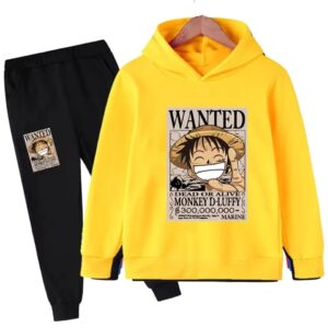 Monkey D. Luffy Bounty Poster Yellow Black Hoodie Set for Boys