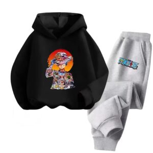 Monkey D. Luffy Different Arcs Black Gray Hoodie Set for Kids