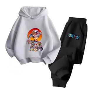 Monkey D. Luffy Different Arcs Gray Black Boys' Hoodie Set