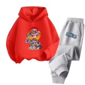 Monkey D. Luffy Different Arcs Red Gray Kids Hoodie Set