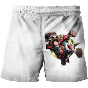 Monkey D. Luffy Dynamic Pose White One Piece Kids Shorts