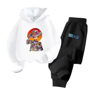 Monkey D. Luffy Events Art White Black Hoodie Set for Kids