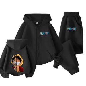 Monkey D. Luffy Face Quote All-Black One Piece Kids Hoodie Set