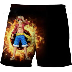 Monkey D. Luffy Fiery Ring Black One Piece Shorts for Kids