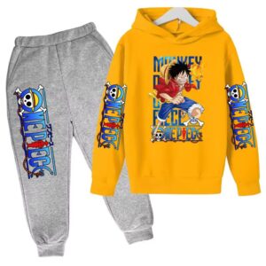 Monkey D. Luffy Flame Fist Yellow Gray Kids Hoodie Set