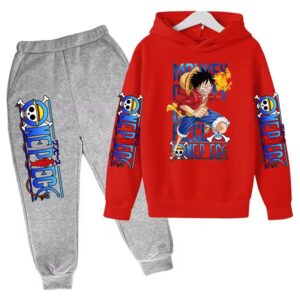 Monkey D. Luffy Flame Punch Red Gray Boys' Hoodie Set